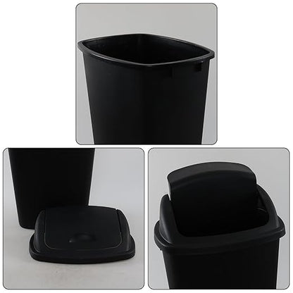13 Gallon 4-Pack Garbage Cans with Swing Top Lid, Plastic Tall Kitchen Trash Cans, Black
