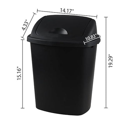 Bringer 6 Gallon Swing Top Trash Can, Plastic Garbage Can with Swing-Lid, Black, 4-Pack