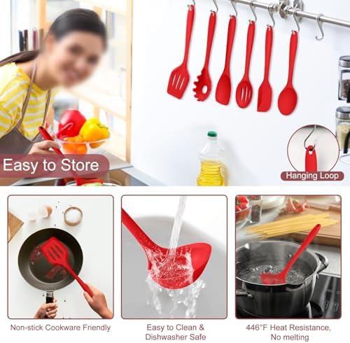 TeamFar Silicone Cooking Utensil Set of 7, Kitchen Cooking Utensil Set