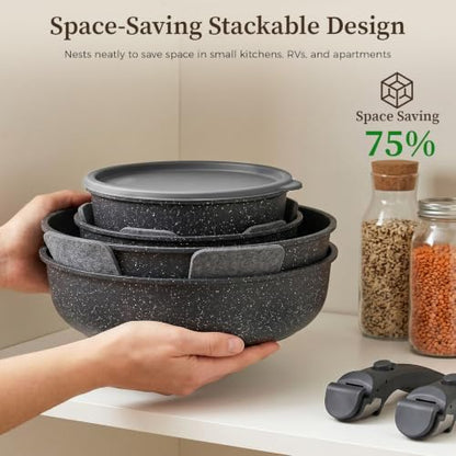 YASHE 15Pcs Nonstick Pots and Pans Set with Removable Handle, Oven Safe