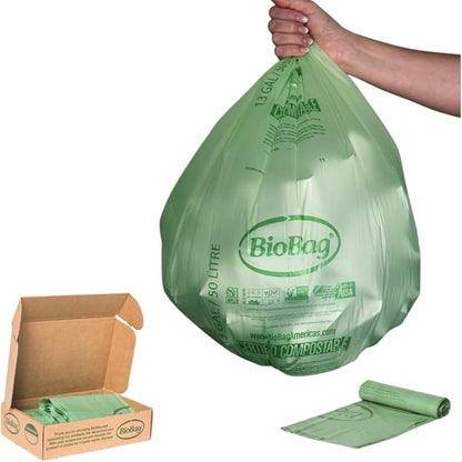 13 Gallon Tall Kitchen Compostable Trash Bags by BioBag, 48 Count, BPI Certified, Meets ASTM D6400 Standards, Made in USA, Food Scrap Bin Liners