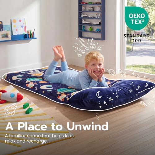 JOIEDOMI Toddler Sleeping Bag for Kids 66''x33'' Glow in The Dark Kids Sleeping Bag with Pillow for Boys and Girls Ages 3+ Soft Flannel Toddler Nap Mat for Preschool Daycare Sleepover