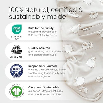 Woolino 4 Season Ultimate Baby Sleep Sack, Merino Wool Baby Sleeping Bag, Organic Cotton Outer, Adjustable 2-24 Months Size Fits Infants & Toddlers - Rainbow