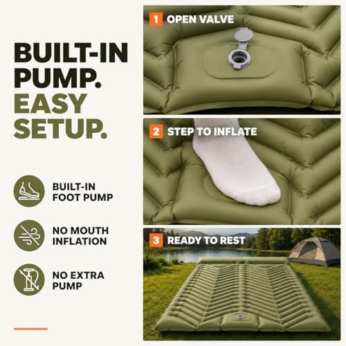 MalloMe Sleeping Pad for Camping, Camping Mattress - Bed for Outdoors Built-in Foot Pump Air Mattress for Backpacking Leak-Resistant Inflatable Travel Mat Compact Ultralight Single & Double