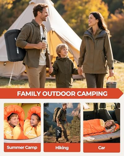 Sportneer Sleeping Bag, 3 Seasons Warm Cold Weather Sleeping Bags for Adults Kids Boys Girls with Compression Sack- Lightweight Camping Essentials Gear Accessories, Backpacking, Hiking