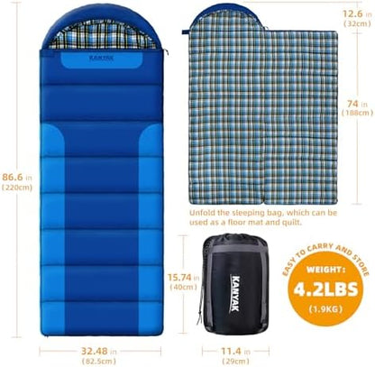 Cotton Flannel Lined Sleeping Bag for Adults Teens Kids, Cold Weather &Warm, 3 Seasons, Lightweight Compact Camping Essentials Equipment, Hiking, Outdoor, Travel