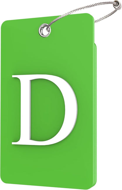 Gostwo 2 Pack Luggage Tags for Suitcases, 26 Initial Letter Travel Luggage Baggage Identification Labels ID Tag Fully Bendable Tags with Stainless Steel Loop (Green) (Letter D)