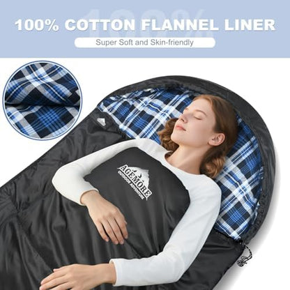 Cotton Flannel Sleeping Bag for Adults, Lightweight Sleeping Bag