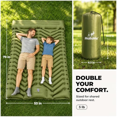 MalloMe Sleeping Pad for Camping, Camping Mattress - Bed for Outdoors Built-in Foot Pump Air Mattress for Backpacking Leak-Resistant Inflatable Travel Mat Compact Ultralight Single & Double