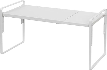 Nxconsu Cabinet Shelf Expandable Height Adjustable Organizer Riser for Kitchen Cabinet Pantry Cupboard Under Sink Countertop Organization Storage Space Saver Stackable Heavy Duty Metal White