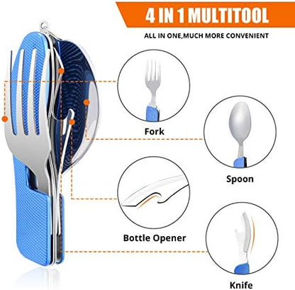 Hikenture Camping Utensils,4-in-1 Fork Spoon Knife Set(Blue 2pack)