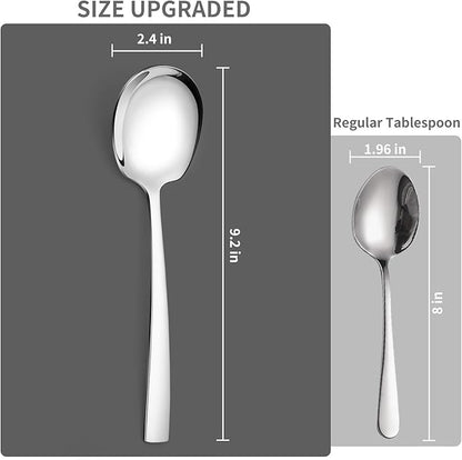6 Piece Stainless Steel Serving Spoons Set - 6 Large Spoons, 9.2-Inch, Dishwasher Safe, for Parties/Kitchen/Buffet/Catering