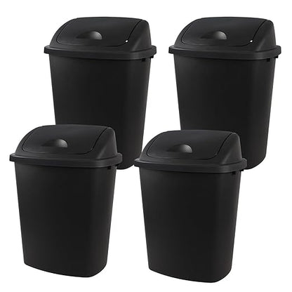 Zopnny 4-Pack 11 Gallon Swing Lid Trash Can, Plastic Swing-Top Garbage Can, Black