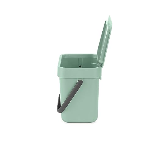 Brabantia Sort & Go Food Trash Can (0.8 Gal/Jade Green) Small Countertop Kitchen Compost Caddy with Handle & Removable Lid, Easy Clean