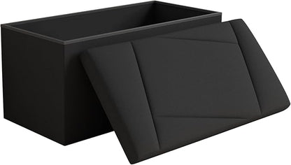Folding Storage Ottoman Bench, 30 Inches Storage Chest, End of Bed Bench,Folding Ottoman for Bedroom, Entryway and Living Room, 30"x15"x15",Black