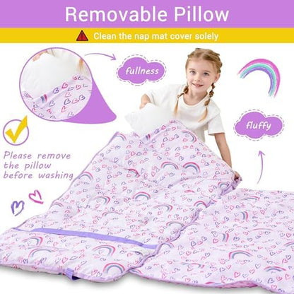 Lasoftan Toddler Nap Mat with Pillow and Blanket, Extra Large Rolled Napping Mats,Slumber Bags for Boys Girls,Kids Sleeping Bag for Daycare, Preschool Travel Camping