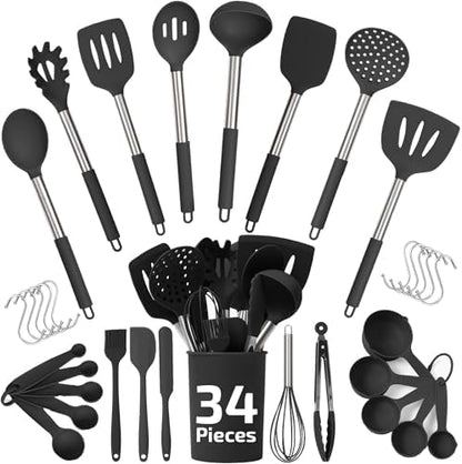 34 PCs Silicone Kitchen Utensils Set, Stainless Steel 450F Heat Resistant