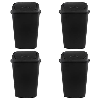 Zopnny 4-Pack Lidded Trash Can, 13 Gallon Black Plastic Garbage Bin with Lid for Office, Bedroom, Bathroom