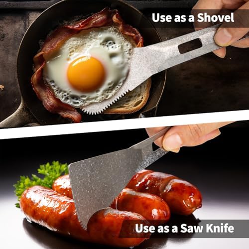 TiTo Titanium 4 in 1 Camping Cookware - Titanium BBQ Tongs, Spork, Knife and Spatula, Portable Lightweight Multi Tableware for Kitchen, Hiking, Backpacking, Outdoor Cooking, Travel, Picnics (Titanium)