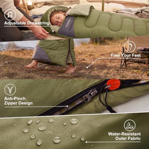 tuphen- Sleeping Bags for Adults Kids Boys Girls Backpacking Hiking Camping Microfiber Liner, Cold Warm Weather 4 Seasons Indoor Outdoor Use, Lightweight & Waterproof