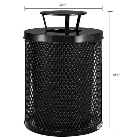 Global Industrial Outdoor Diamond Steel Trash Can with Rain Bonnet Lid and Plastic Liner, 36 Gallon Capacity, Black, Thermoplastic Coating, 23-1/2" Diameter, 40-1/2"H