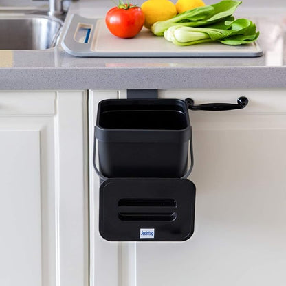 Compost Bin for Kitchen Countertop Under Sink,Bathroom Hanging Small Trash Can with Lid,Mountable Food Waste Bucket,1.3 Gal/5 L Series,Black