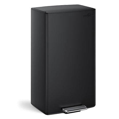 mVm 10.6 Gallon Heavy Duty Step Trash Can with Lid, Foldable Foot Pedal Bin for Kitchen Office Dormitory Home Rooms (Black)