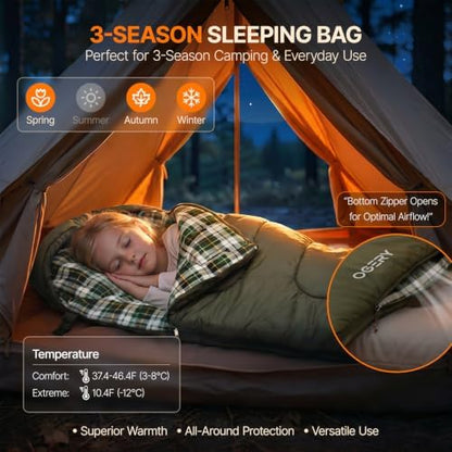 Kids Sleeping Bag for Camping, 3 Season Toddler Sleeping Bag