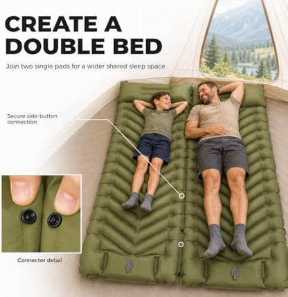 MalloMe Sleeping Pad for Camping, Camping Mattress - Bed for Outdoors Built-in Foot Pump Air Mattress for Backpacking Leak-Resistant Inflatable Travel Mat Compact Ultralight Single & Double