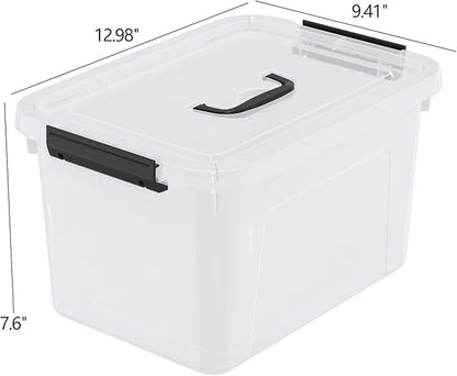 10 Quart Plastic Storage Bins with Lids and Handle, 4 Packs Clear Latching Box