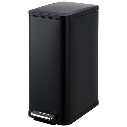 Garvee 13 Gallon Kitchen Trash Can, Stainless Steel Step Garbage Bin with Soft-Close Lid & Removable Bucket, Fingerprint Proof, Slim for Narrow Spaces, Bathroom or Office (Black+Silver, 13 Gallon)