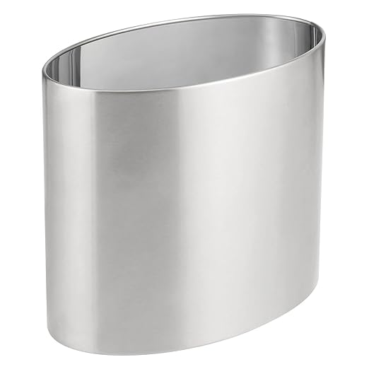 mDesign Stainless Steel Metal Oval Trash Can, 7.9 Liter/2.09 Gallon Wastebasket, Garbage Basket Bin for Bathroom, Bedroom, Kitchen, Office, Holds Waste and Recycle, Mirri Collection, Brushed/Chrome