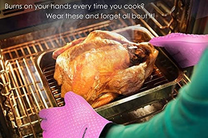 KITCHEN PERFECTION XL Silicone Smoker Oven Gloves-Extreme Heat Resistant BBQ Gloves-Handle Hot Food Right on Your Grill Fryer&Pit|Waterproof Grilling Cooking Baking Mitts|Superior Value Set+3 Bonuses