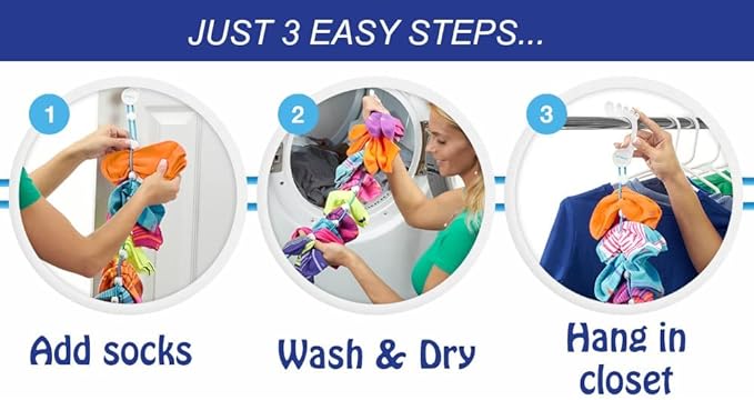 Sock Laundry Solution for Washing Drying & Storing Socks in Pairs, Clip & Hold Socks in Washer Dryer & Closet 2-Pack