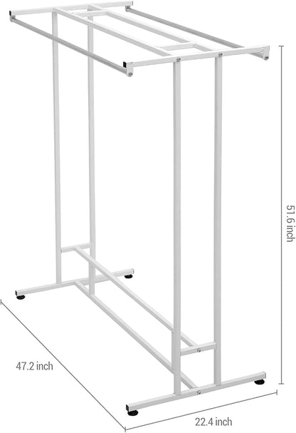MyGift White Stainless Steel Freestanding Garment Rack, Heavy Duty Double Rod Clothes Rack Clothing Hanger Stand with Storage Display Shelf