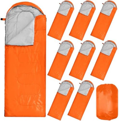 Macarrie 10 Pcs Bulk Sleeping Bags for Adults 0 Degree Waterproof Emergency Sleeping Bags with Compression Sack for Camping Hiking Backpacking Outdoor Activities