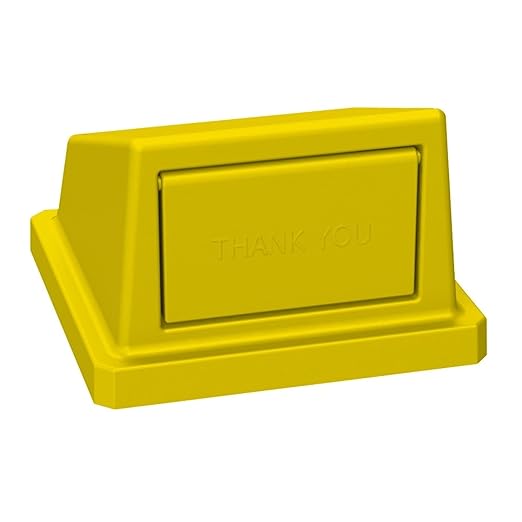 32 Gallon Square Slatted 100% Recycled Plastic Heavy-Duty Commercial Outdoor or Indoor Trash Can with Push Top Lid | Great for Schools and Businesses - Yellow