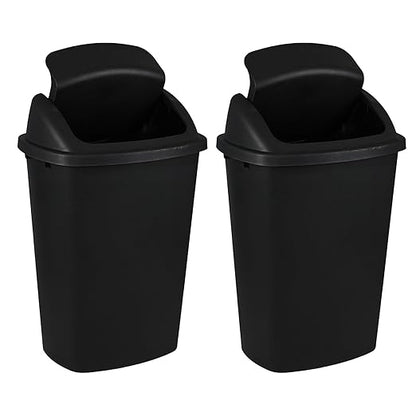 Bringer Black 13 Gallon Kitchen Trash Can with Swing Lid, Plastic Swing Top Tall Garbage Can, 4-Pack