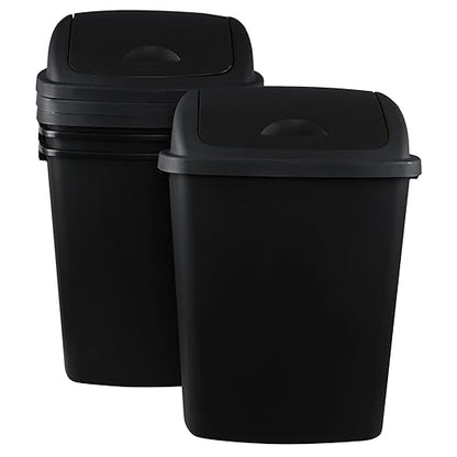 Teyyvn 18 Gallon Tall Plastic Kitchen Trash Can with Swing Lid, 4 Pack Large Plastic Swing Top Waste Bin, Black