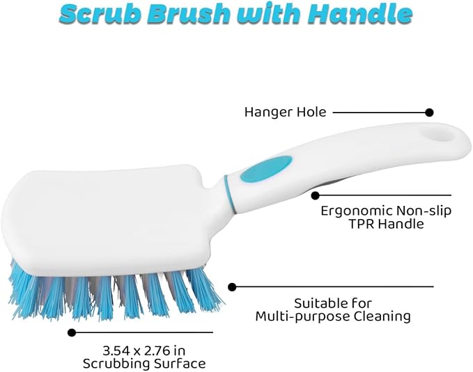 3 Pack Scrub Brush Set, Heavy-Duty Scrub Scrubbing Brushes for Cleaning, Grout Brush with Stiff Bristles Cleaning Brush for Bathroom, Bathtub, Kitchen, Floor, Tub, Tile, Sink