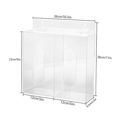 Wall Mounted Glove Dispenser, Hairnet Shoe Cover Dispenser，Acrylic Glove Box Holder, Clear (for 2 Boxes)
