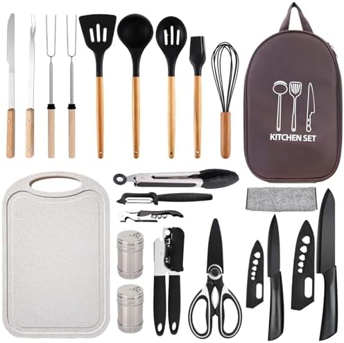 Silicone Camping Cooking Set Car Camping Essentials Cooking Kitchen Set, RV Camping Cookware Must Haves Gifts Camping Cooking Essentials, Camp Cooking Set for Travel Hiking Picnic