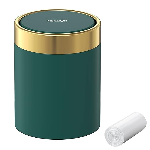 Mini Trash Can with Lid, Desktop Small Trash Can Recycling Bin Cute Metal Garbage Can for Tabletop Countertop Use,Stainless Steel 0.4 Gallon/1.5 Liter Waste Bin for Office Parlor Bedroom,Dark Green