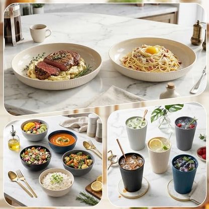 Plastic Dinnerware Sets for 6 People 18pcs Camping Plates and Bowls Set