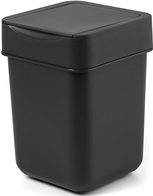 carrotez Mini Trash Can, Coffee Bar, Vanity, Desk, Countertop, 2 Liter/ 0.5 Gallon, Mini Wastebasket, Garbage Container Bin - Black