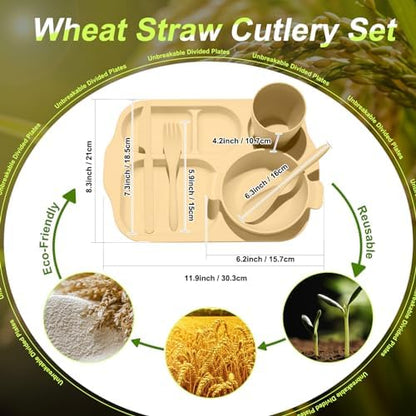 Honoson 24pcs Wheat Straw Dinnerware, Unbreakable, Light Color