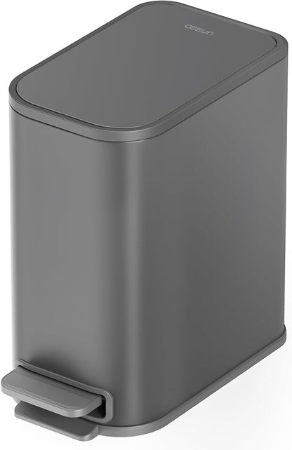 Cesun Small Bathroom Trash Can with Lid Soft Close, Step Pedal, 5 Liter / 1.3 Gallon Stainless Steel Garbage Can with Removable Inner Bucket, Waste Basket for Bathroom, Bedroom (Gray)