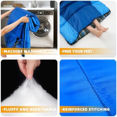 Cotton Flannel Lined Sleeping Bag for Adults Teens Kids, Cold Weather &Warm, 3 Seasons, Lightweight Compact Camping Essentials Equipment, Hiking, Outdoor, Travel