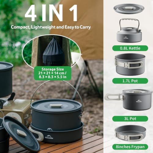 Naturehike Camping Cookware Set Mess Kit for Backpacking Gear, Camp Cooking Set, Camping Pots and Pans Set for Outdoor Backpacking Camping Hiking Picnic