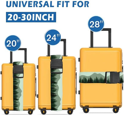 Luggage Straps for Suitcases Travel Belt Accessories, Cute Suitcase Strap, Adjustable Luggage Belt Strap, Heavy Duty with Quick-Release Buckle Luggage Strap Black Mountain